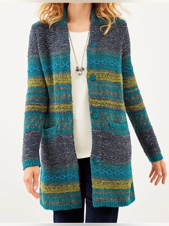 J. Jill Sweaters - J. Jill Santa Fe Jade Multi Texture Wool Blend Snap Button Cardigan
